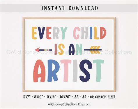 Every Child is an Artist, Printable Wall Decor, Muted Colors, Boho Play Room Decor, INSTANT ...