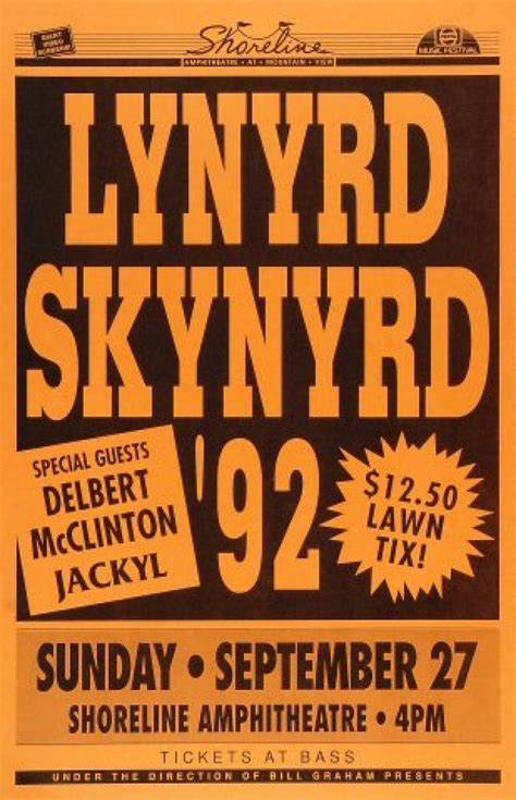 Lynyrd Skynyrd Vintage Concert Poster from Shoreline Amphitheatre, Sep ...