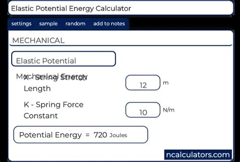 Elastic Potential Energy Calculator