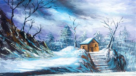 Snowy Winter Acrylic Landscape Paintings Tutorial | How to Paint Step by Step - YouTube