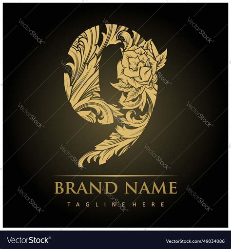 Elegant number 9 monogram logo crest Royalty Free Vector