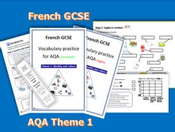 FRENCH GCSE- VOCABULARY PRACTICE FOR AQA THEME 1 (Foundation +Higher) | Teaching Resources