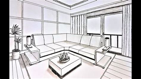 How to draw a living room in two point perspective | Perspective room ...