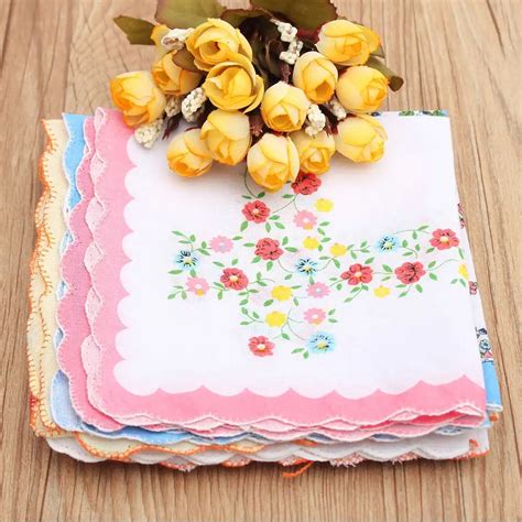 Floral Handkerchiefs Ladies 12Pcs/lot Mixed Women Hankies Imperfect Cotton Hanky Flower Quadrate ...