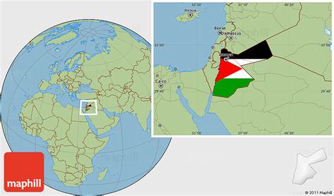 Flag Location Map of Jordan, savanna style outside