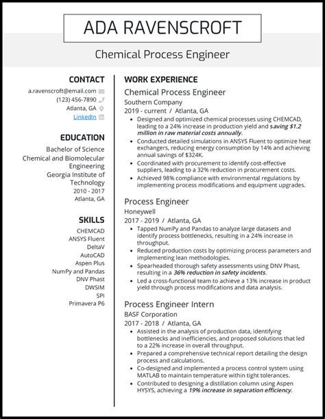 7 Process Engineer Resume Examples Landing Jobs in 2025