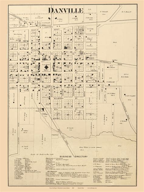 Danville Village, Centre, Indiana 1865 Old Town Map Custom Print - Hendricks Co. - OLD MAPS