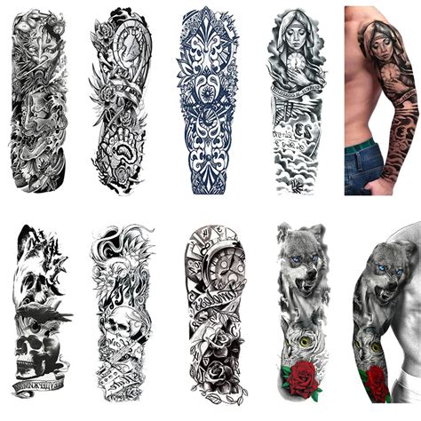 Tattoo stickers Temporary Tattoo Sleeves 8 Sheets Large Fake Black Full Arm Tattoo Stickers ...