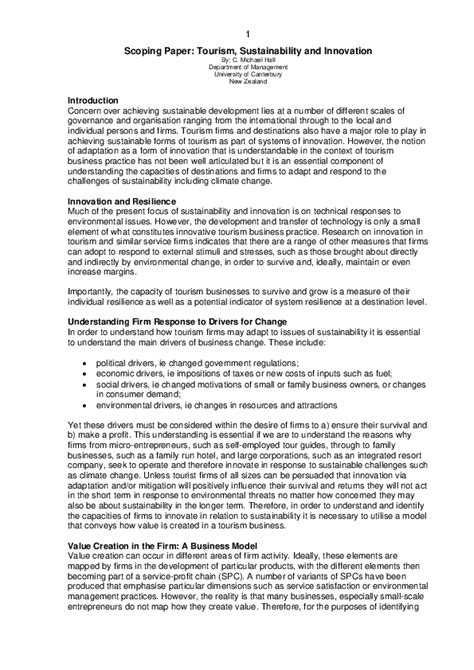 (PDF) Scoping Paper: Tourism, Sustainability and Innovation | C. Michael Hall - Academia.edu