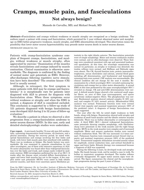 (PDF) Cramps, muscle pain, and fasciculations: Not always benign?