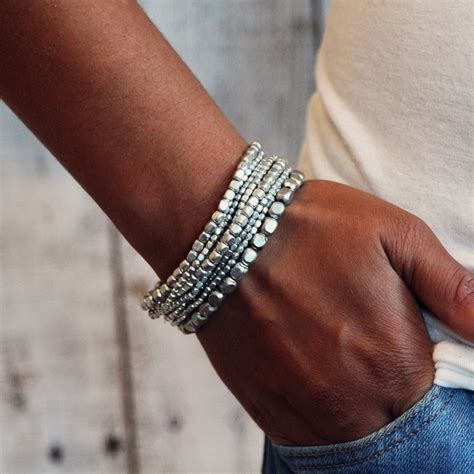 Silver Bead Bracelet Silver Bracelet Bead Bracelet Stretch