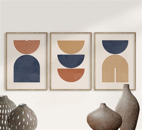 Geometric Art Print Set of 3, Mid Century Modern Art, Geometric Wall Art, Semicircle Shapes ...