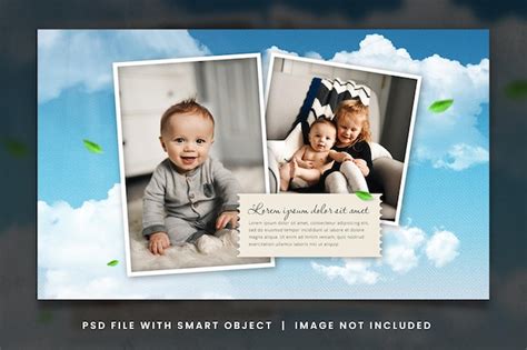 Premium PSD | Cute Baby Photo Frame Mockup With Blue Sky Clouds Background