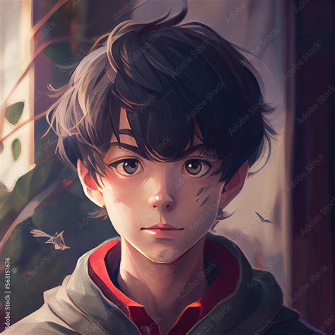 Anime Boy Face Close Up Generative Stock Illustration | Adobe Stock