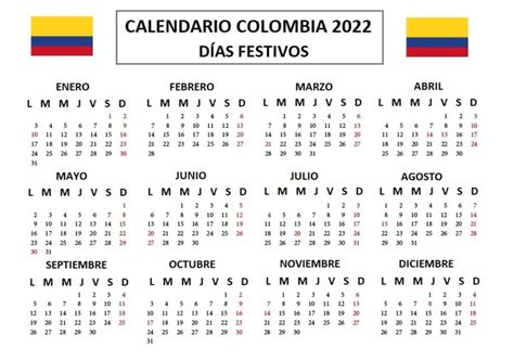 Calendario Colombia 2022: estos son los días festivos del año, puentes ...