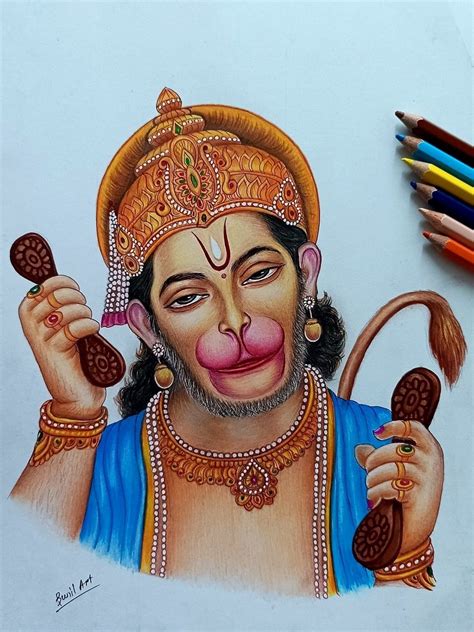 Mediteting Hanuman Painting | Colorpencil | By Sunil Kumar | Exotic India Art