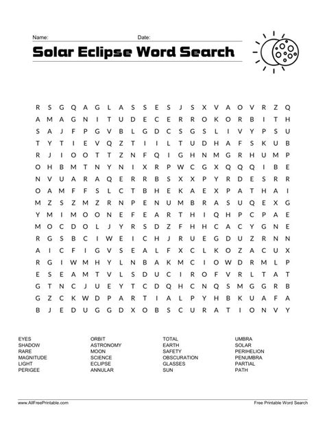 Solar Eclipse Word Search – Free Printable