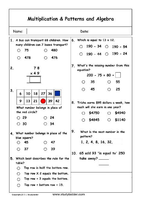 Multiplication, Patterns And Algebra - Studyladder Interactive Learning ...