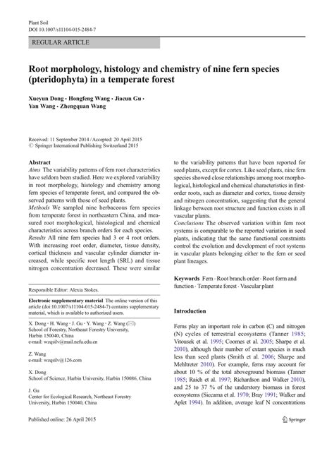 (PDF) Root morphology, histology and chemistry of nine fern species (pteridophyta) in a ...