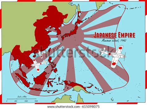 Hand Drawn Map Japanese Empire Largest Stock Illustration 615098075