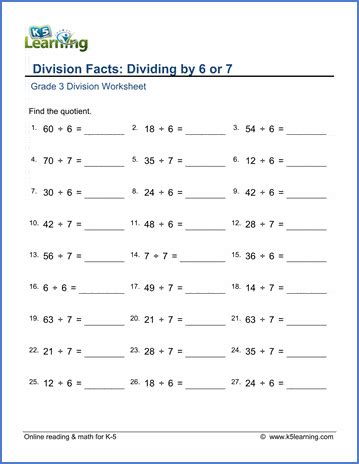 5 Free Math Worksheets Third Grade 3 Division Long Division Basic Facts 5A4