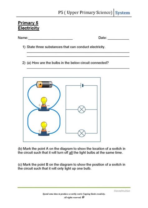 Electricity Grade 6 Worksheets Pdf