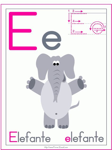 an elephant is standing in front of the letter e