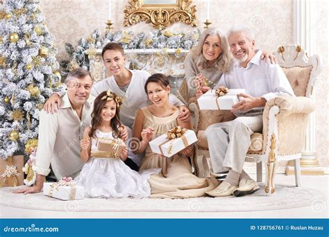 Portrait of Family Celebrating New Year at Home Stock Image - Image of ...