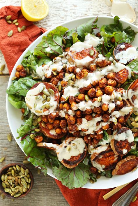 HEALTHY-Roasted-Sweet-Potato-Crispy-Chickpea-Salad-with-a-3-ingredient-Creamy-Tahini-Dressing ...