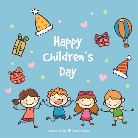 Premium Vector | Hand drawn happy children's day card