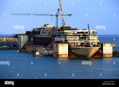 The remains of the troubled Costa Concordia, Genoa Stock Photo - Alamy