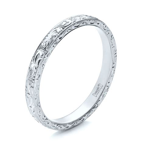 14k White Gold Custom Hand Engraved Wedding Band #101619 - Seattle Bellevue | Joseph Jewelry