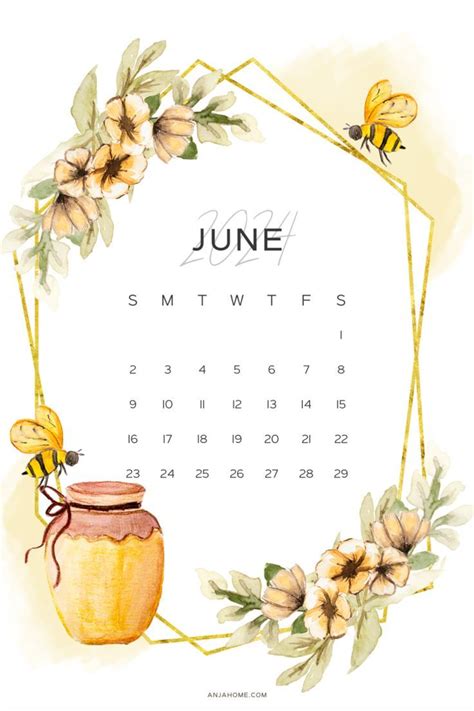 aesthetic June 2024 calendar cute bullet journal printable yellow floral Free Calender, Calender ...