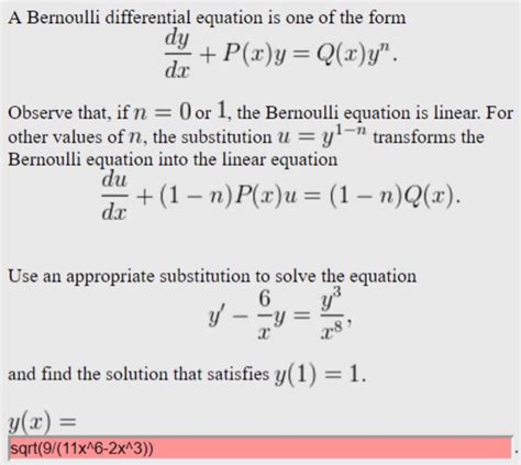 Solved A Bernoulli differential equation is one of the form | Chegg.com