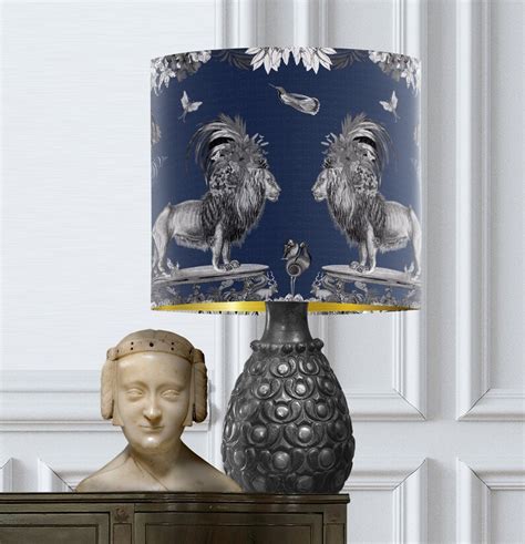 Blue Lampshade Lion Fabric Lamp Shade Drum Lampshade Gold - Etsy