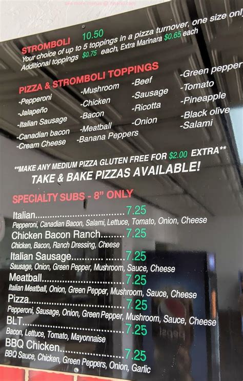 Menu at Eaton Pizza & Subs pizzeria, Eaton