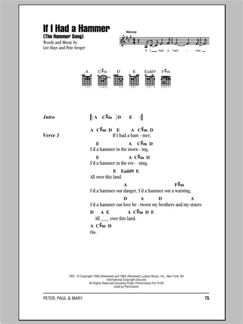 If I Had A Hammer (The Hammer Song) by Peter, Paul & Mary - Guitar Chords/Lyrics - Guitar Instructor