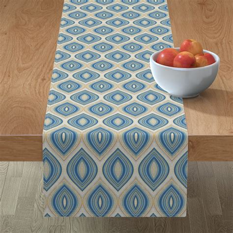 Table Runner Medallion Blue Geometric Beige Classic Cotton Sateen - Walmart.com - Walmart.com