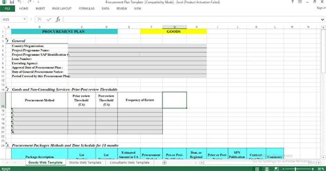 Procurement Plan Excel Template - Software engineering