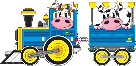 Cute Cartoon Cow Driving Train with Carriage 21740434 Vector Art at ...