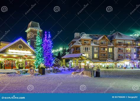 Blue Mountain Village in Winter Stock Photo - Image of hotels, building ...