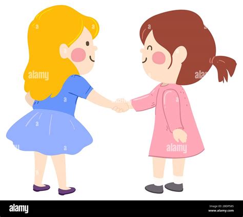 Illustration of Two Kid Girls Shaking Hands In Introduction Stock Photo - Alamy