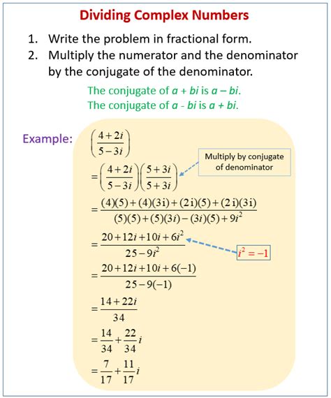 Dividing Complex Numbers (solutions, examples, videos, worksheets, games, activities)