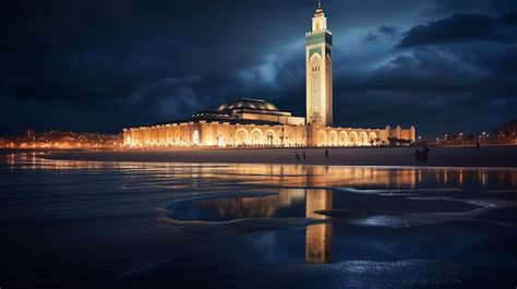 Premium AI Image | Night view of Hassan II Mosque