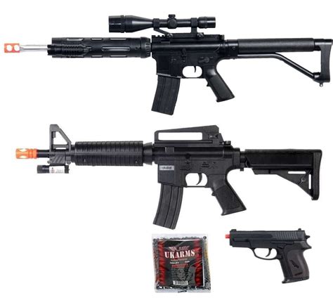 M16 M4 Assault Rifle + Sniper Gun w/ Laser Airsoft Spring BB + Pistol ...