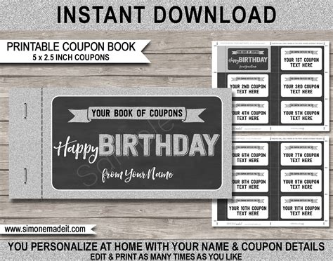 Printable Birthday Coupon Book template | DIY Personalized Coupons