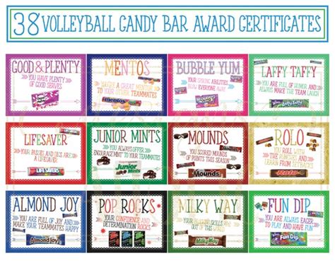 38 Volleyball Team Candy Bar Award Certificates Volleyball - Etsy