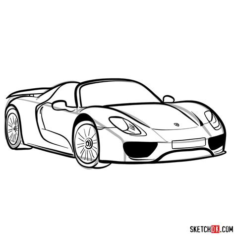 How to draw Porsche 918 Spyder - Supercars - Sketchok easy drawing guides