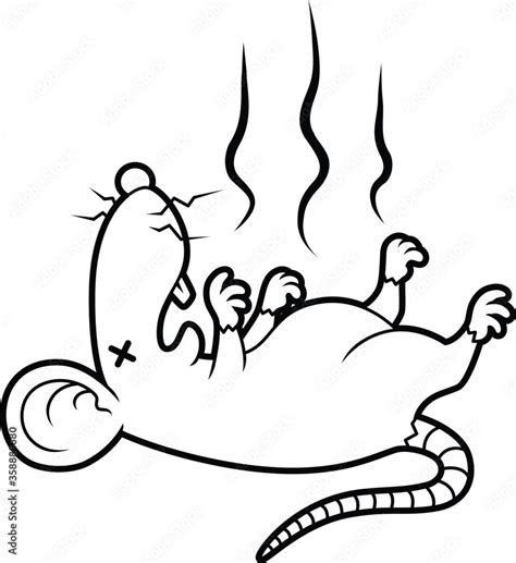 Vector Cartoon Stinky Dead Rat Line Art Stock Vector | Adobe Stock