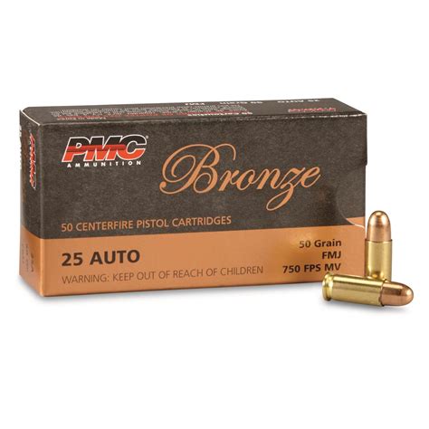 PMC Bronze, .25 ACP, FMJ, 50 Grain, 50 Rounds - 51635, .25 ACP Ammo at Sportsman's Guide